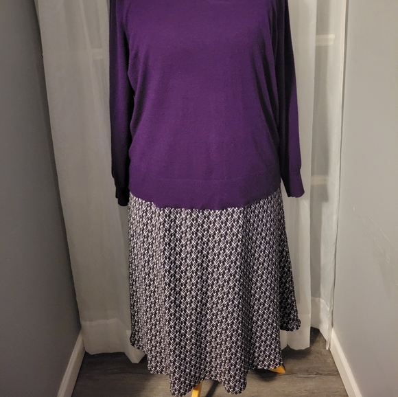 Black and Purple Print Elastic Waist Skirt - Picture 1 of 6